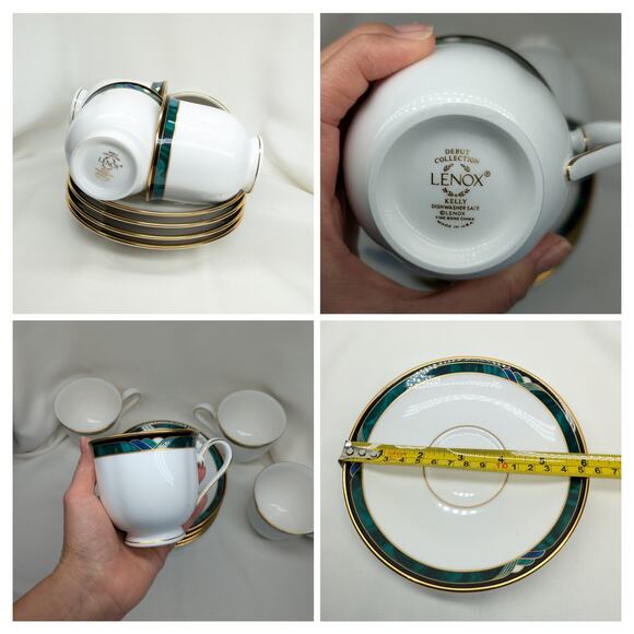 Set of 4 Lenox Kelly Debut Collection Cups and Saucers - 8 Pieces Green 6" USA - Picture 7 of 7